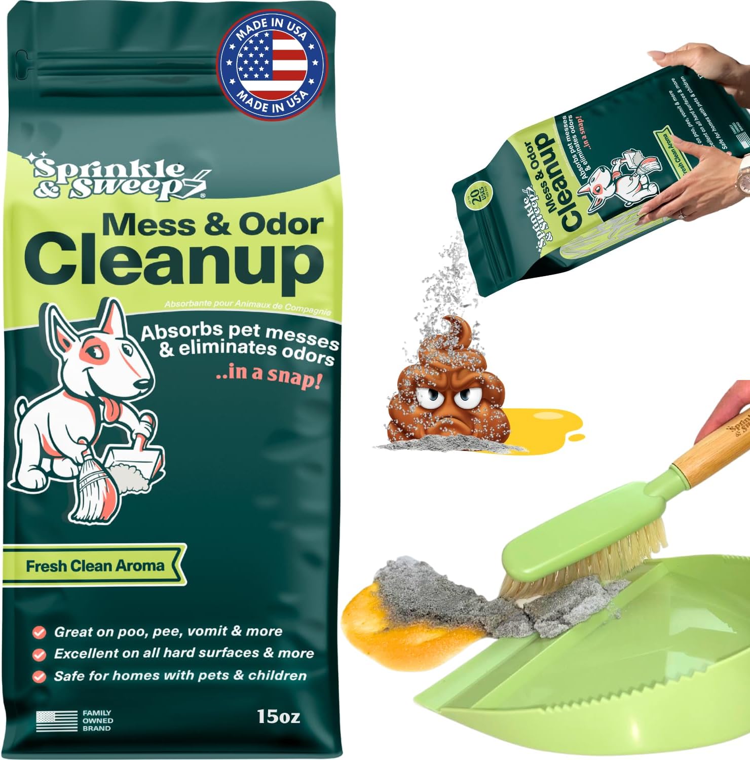 Sprinkle & Sweep - Reiniging van huisdierenrommel en geuren (15 oz)