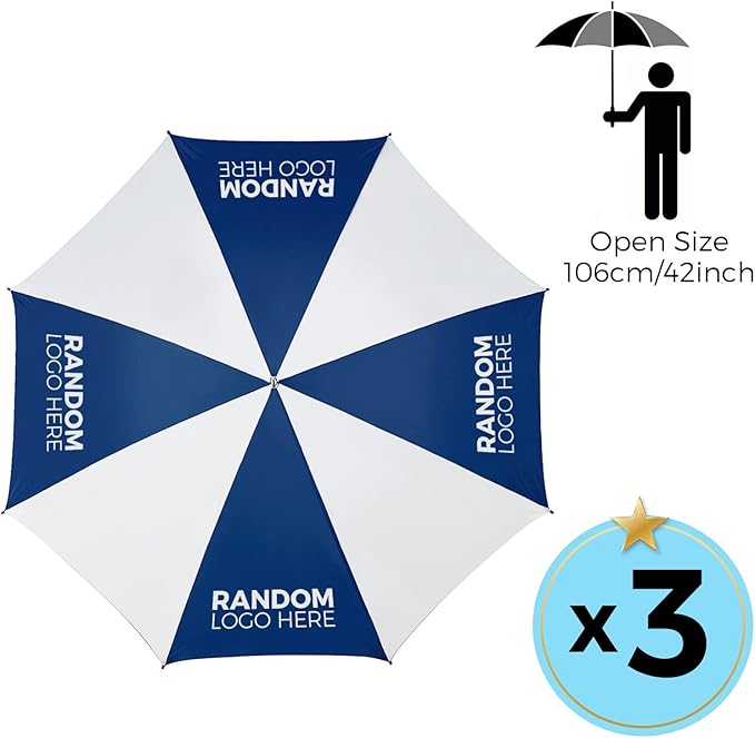 Fibreglass Wind Proof 3 Pack of Compact Folding Umbrellas With Random Logos