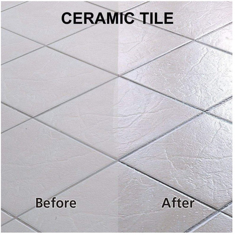 Ceramic tile floor before and after Rejuvenate All Floors Restorer