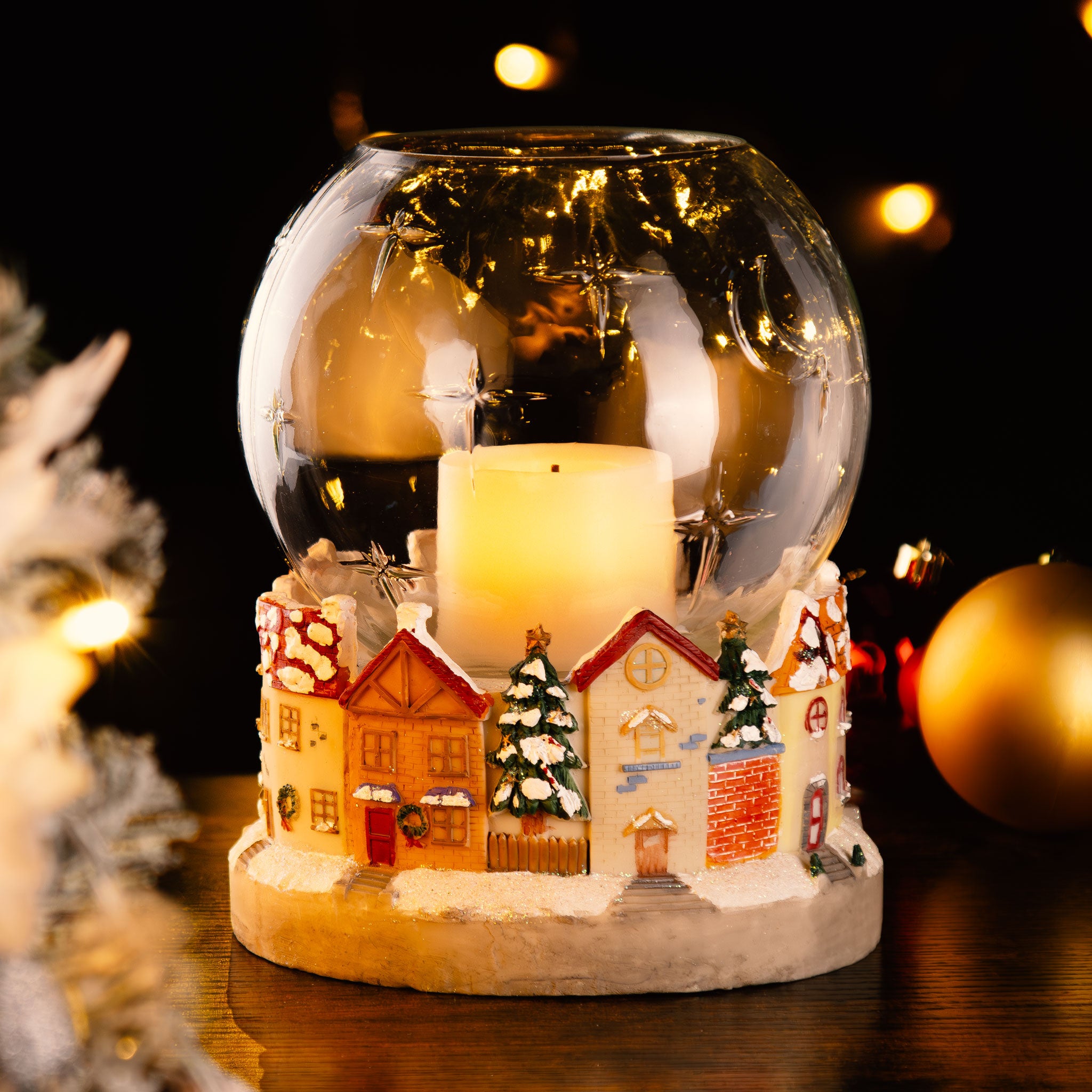 Battery Operated Flameless Candle Christmas Village Globe (Hand Painted!)