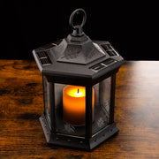 Paradise Solar Power Flickering Candle Square Lantern Black