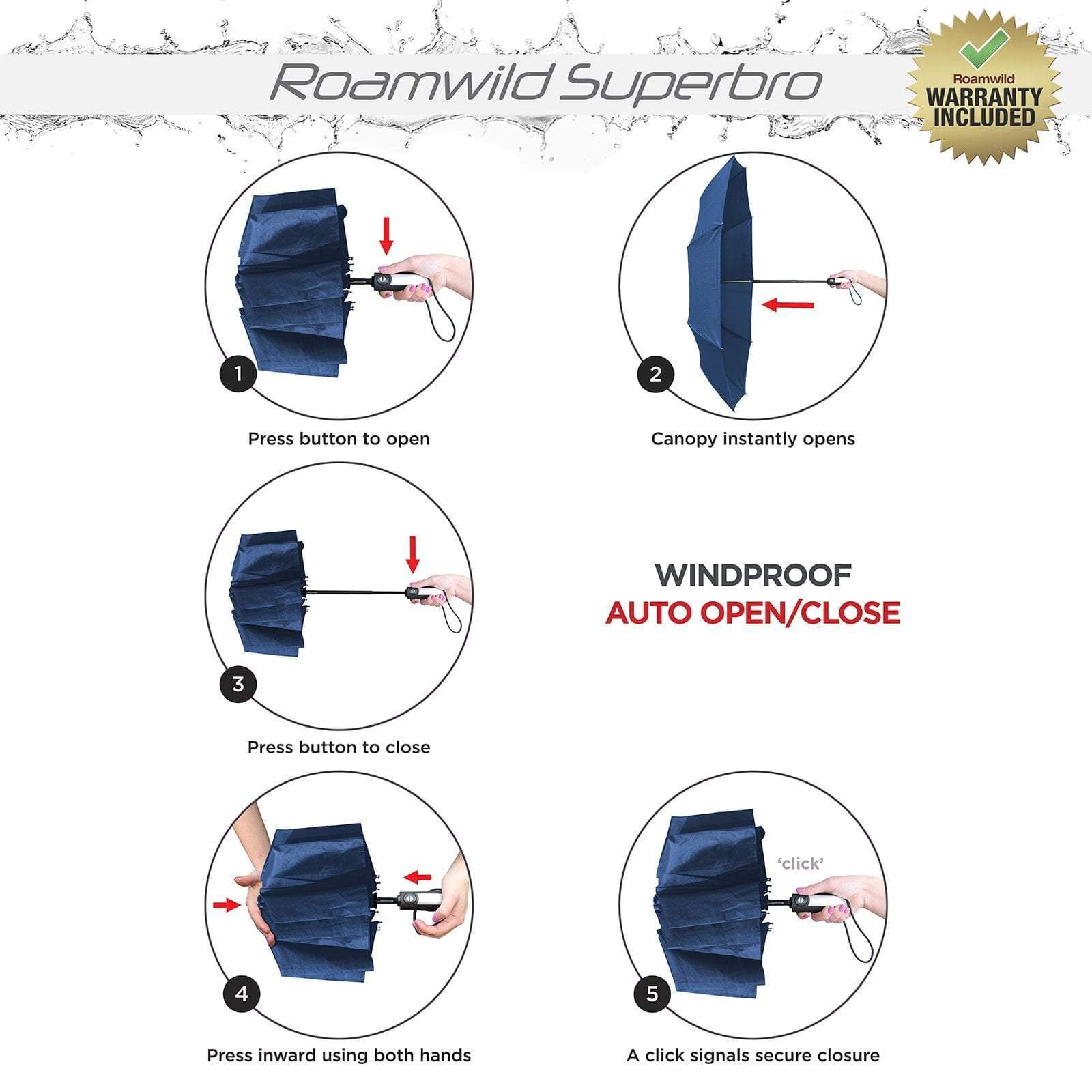 Roamwild SuperBro Folding Travel Umbrella - Roamwild