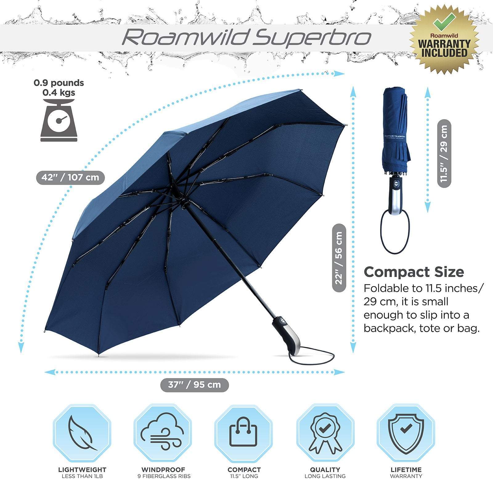 Roamwild SuperBro Folding Travel Umbrella - Roamwild